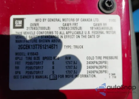 2006 Chevrolet Silverado 1500 Lt1 from USA, damaged, VIN 2GCEK13T761214671